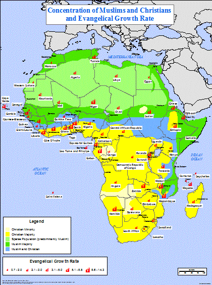 Concentration of Muslims and Christians, Evangelical Growth Rate